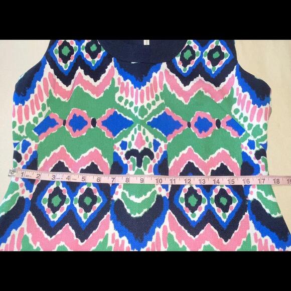 Gabby Skye Geometric Print Sheath Dress Size 12 Green Blue Pink - Picture 7 of 10